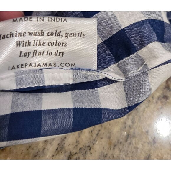 Lake Pajamas Size S Blue Gingham Check Cotton Smocked MIDI Dress Peplum Hem - Picture 7 of 13